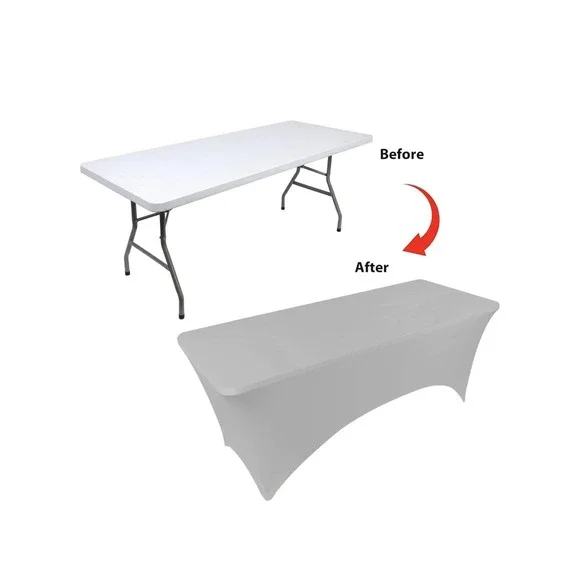 Fitted Table Covers For 6 Foot Tables Spandex Table Covers 6ft Sliver Gray Table - Picture 3 of 5